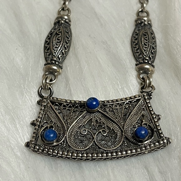 Sterling Silver Filagree Lapis Necklace - Picture 3 of 13